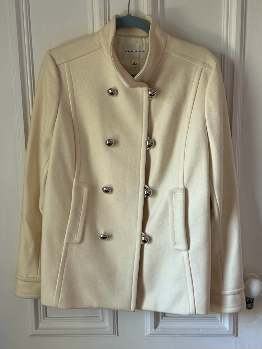 Banana Republic Cream Wool Double Breasted Military Style Jacket Button Up Large
